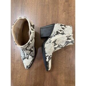 Snake Print Ankle Boots Pointed Toe Zip Block Heel Faux Snakeskin Booties US 7.5